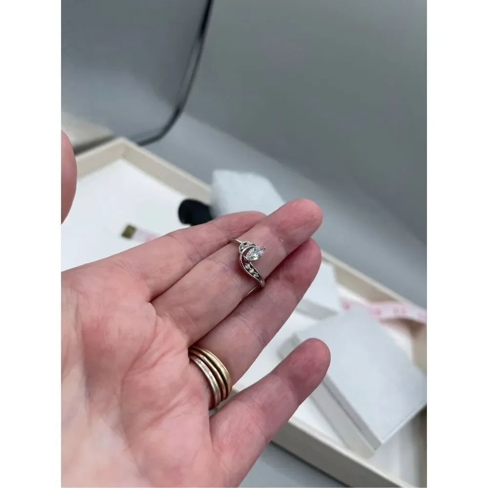 Silver plated white topaz statement piece ring